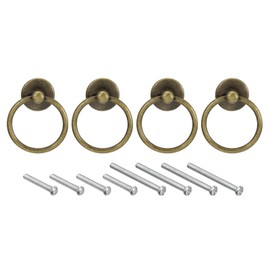 sourcing map 4Pcs Round Ring Pulls, Drawers Knobs Bronze Circle Drawer Handles Single Hole for Dresser Cupboard Wardrobe