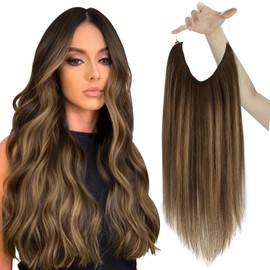 Sunny Wire Hair Extensions Balayage 95g Dark Brown Roots Caramel Blonde Ombre Fish Line Hair Extensions Brown Secret Wire Real Hair Extensions with Clips Balayage Brown Hair Piece For Women 16Inch