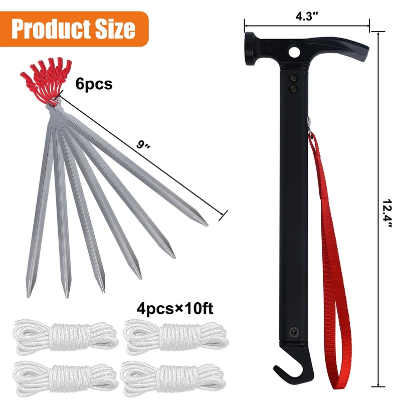 Eurmax USA Hiking Camping Tent Stakes and Hammer Set Lightweight