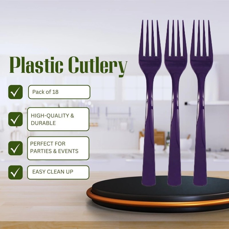Unique Deep Purple Solid Plastic Forks (18ct) - Durable &