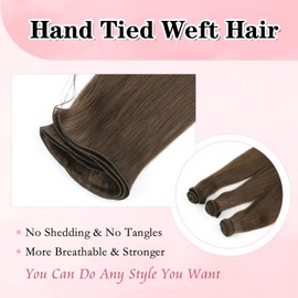 ABH AMAZINGBEAUTY HAIR Sew in Hair Extensions Real Human Hair Hand Tied Weft Hair Extensions Human Hair Extensions Sew in Hair Weft Extensions Real Human Hair Weft Dark Brown Color 2, 50 Gram, 20 Inch