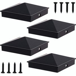 Azdele 4x4 Aluminum Pyramid Post Caps Cover for 4x4 Nominal Wood Post(Actual/True 3.5" x 3.5"), with Matte Finish Powder Coated Surface, for Fence Wood Post of Decks or Corridors(Black, 4 Pack)