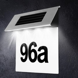 Solar Illuminated House Number, Stainless Steel Illuminated House Number Solar with 4 LEDs, Solar House Number for Outdoor Use, Waterproof with Twilight Switch, LED House Number Solar with Numbers 0-9