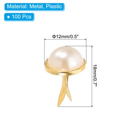 PATIKIL Brads Paper Fasteners, 100 Pcs Mini Metal Pearl Pastel Brads Round Head Fastener Split Pins for Art Craft Scrapbooking DIY Supplies, Gold Tone, 0.7"x0.5"