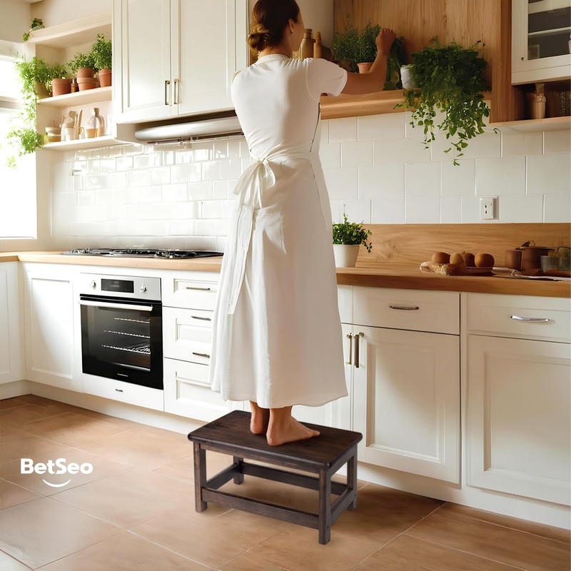 Wooden Step Stool (16.5" Dx12 Wx9 H) Bed Steps for