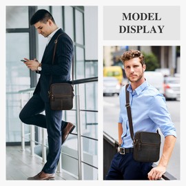 BAIGIO Men's Leather Shoulder Bag Vintage Crossbody Bag Men's Bag for Hanging Handbag Men Leather Bag for Business Work Travel Everyday Life, Dark coffee