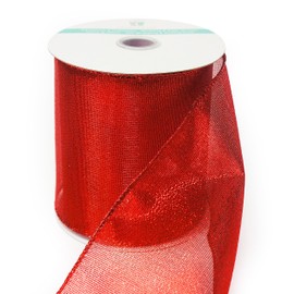 CT CRAFT LLC Red Metallic Wired Ribbon 4 inch x 10 Yards for Christmas Home Decor Tree Topper Bow Gift Wrapping DIY Crafts Wreath Garland Wedding