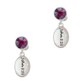 Delight Jewelry Silvertone Bible Verse John 3:16 - Large Purple Crystal Clip on Earrings