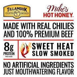 Tillamook Country Smoker Beef Sticks, Mike's Hot Honey, 1 Ounce (8 Sticks) Real Hardwood Smoked Sausages, Low Carb, High Protein, Individually Wrapped, Ready to Eat Sweet & Spicy Snack