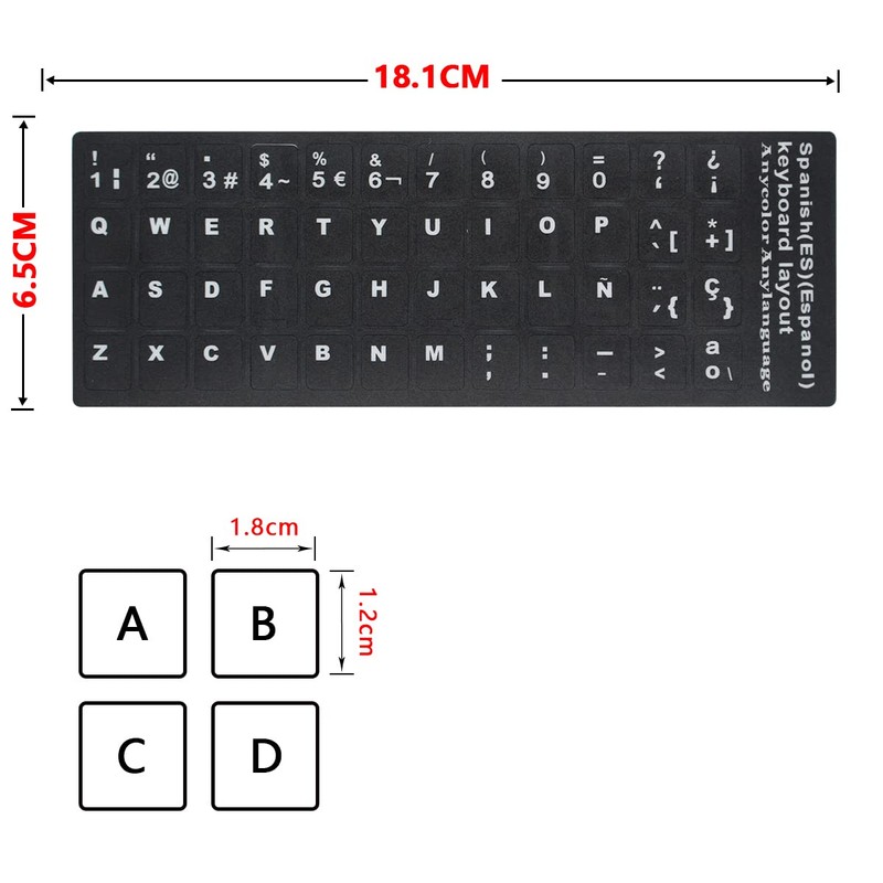 [2PCS Pack] HRH Spanish Keyboard Stickers,PC Keyboard Stickers Black Background
