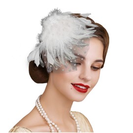 Women's Fascinator Hat Flowers Net Feather Bridal Headpiece Hair Clip Hat Bridal Hair Accessories Headband Hair Clip Hairpin Headpiece Headband for Party Church Wedding