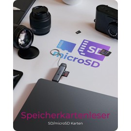 ICY Box IB-CR203-CU3 3-in-1 Card Reader USB-C/A, SD & MicroSD Card Reader 5 Gbps with Additional USB-A Port, for PC, Notebook, MacBook, Tablet & Smartphone