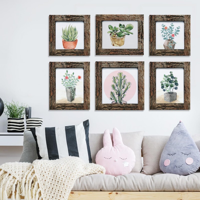 IKEREE 8x10 Rustic Picture Frames with Real Bark, Made of