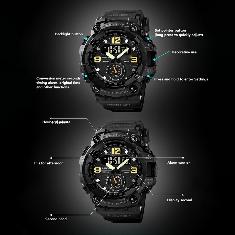 Men Digital Watch Waterproof Stopwatch Timing Date Display Alarm Clock