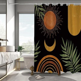 Flogriet - Cortina de ducha abstracta de mediados de siglo, color negro, amarillo, bohemio, estética, tela impermeable para decoración de baño, cortina de ducha con 12 ganchos (72 x 78 pulgadas)