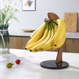 everous Banana Holder, Marble Banana Stand with Stainless Steel Hook None Slip Banana Holder Banana Rack Banana Tree Stable Banana Hanger