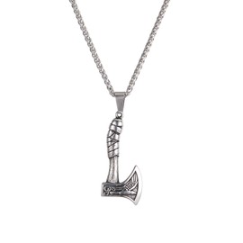 Viking Axe Necklace Thor's Hammer Necklace Nordic Compass/Cletic Knot Valknut/Raven/Odin Pendant Necklace Nordic Viking Talisman Amulet Jewellery for Men, Stainless Steel