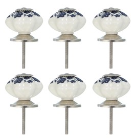 uxcell 6 Packs Ceramic Knobs, Pumpkin Ceramic Cabinet Drawer Knobs Retro Decorative Dresser Pulls Handle with Screw for Closet Drawer Cupboard Wardrobe, White/Blue/Red
