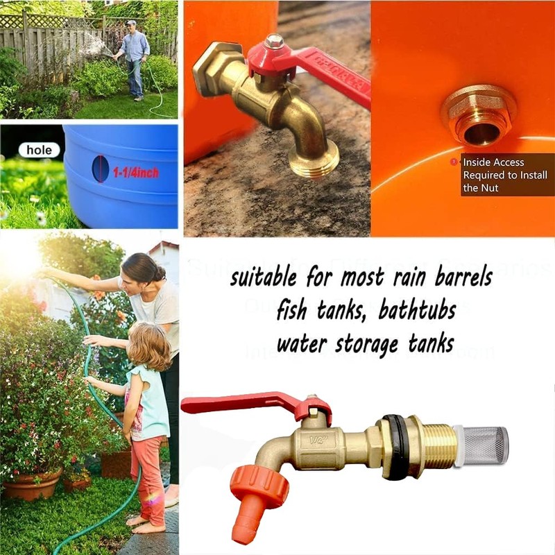 Rain Barrel Spigot, Brass Faucet Kit for Rain Water Barrel,
