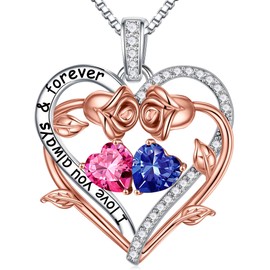 Iefil October December Birthstone Necklace Birthday Gifts for Wife, Anniversary Birthday Gift for Her Birthstone Jewelry Pink Sapphire Necklace Blue Tanzanite Necklaces