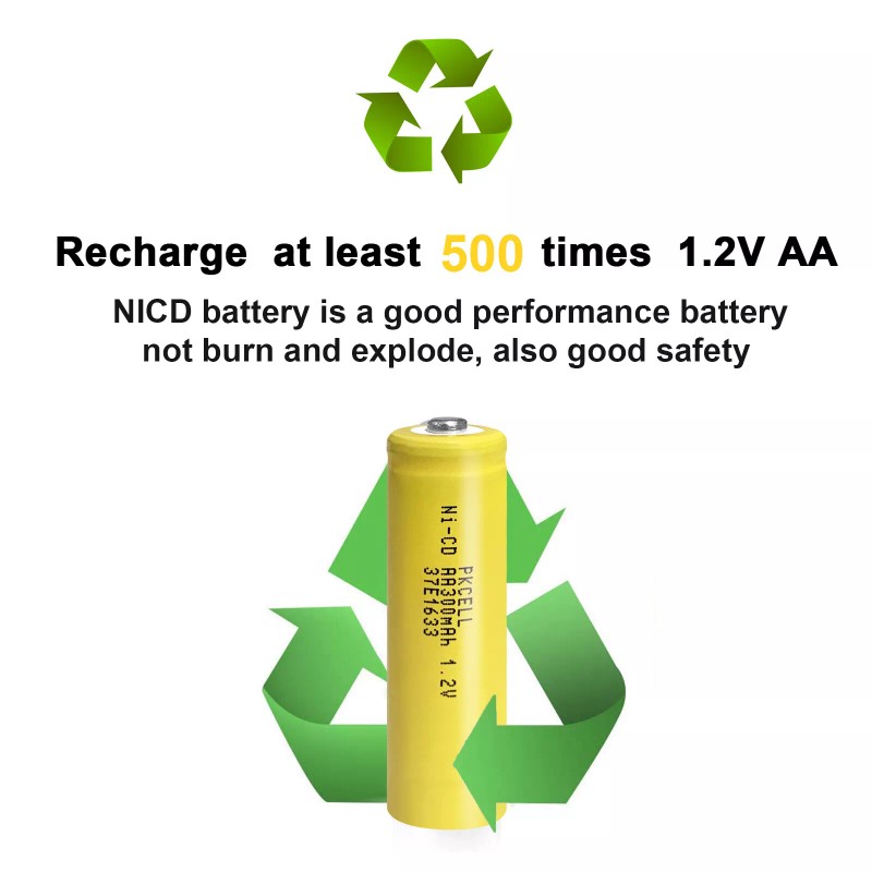 PKCELL 2pcs AA Batteries Ni-CD Rechargeable 300mAh 1.2v Button Top
