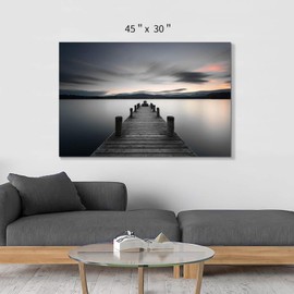Pier Artwork Canvas Wall Art: Vintage Lake Dock Picture Painting Print for Living Room (45'' x 30'' x 1 Panel)