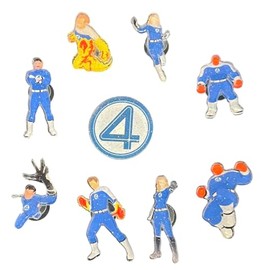 Four Fantastic Superhero Shoe Charms Set, 9-Piece Collection, Blue and Silver