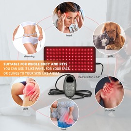 Terapia de Luz Roja e Infrarroja 660 nm y 850 nm, Almohadilla Flexible de 40 x 20 cm con Correa Ajustable, Intensidad Regulable y Temporizador para Espalda, Hombros, Cintura y Rodillas