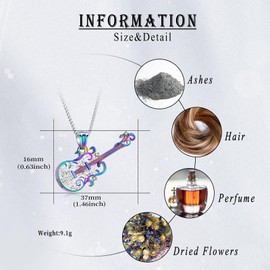 Ydmwannx Guitar Cremation Jewelry for Ashes Stainless Steel Urn Necklace for Ashes Musical Instrument Memorial Pendant Keepsake Jewelry Music Guitar Urn Necklace for Women Men (rainbow)