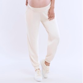 Motherhood Maternity Women's Scuba Underbelly Pregnancy Pocket Jogger Sweatpant, Winter White