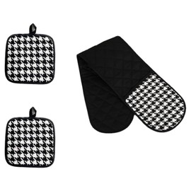 Black Oven Gloves Heat Resistant Premium Double Quilted Oven Mitts for Cooking Baking Non-Slip Extra Long Mitts with 2 Potholders Ideal for Grilling or Home Essentials