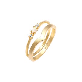 Elli Women's Ring Set Marquise V-Shape Basic with Synthetic Opal and Zirconia Crystals in 925 Sterling Silver, 50, Crystal, Opal