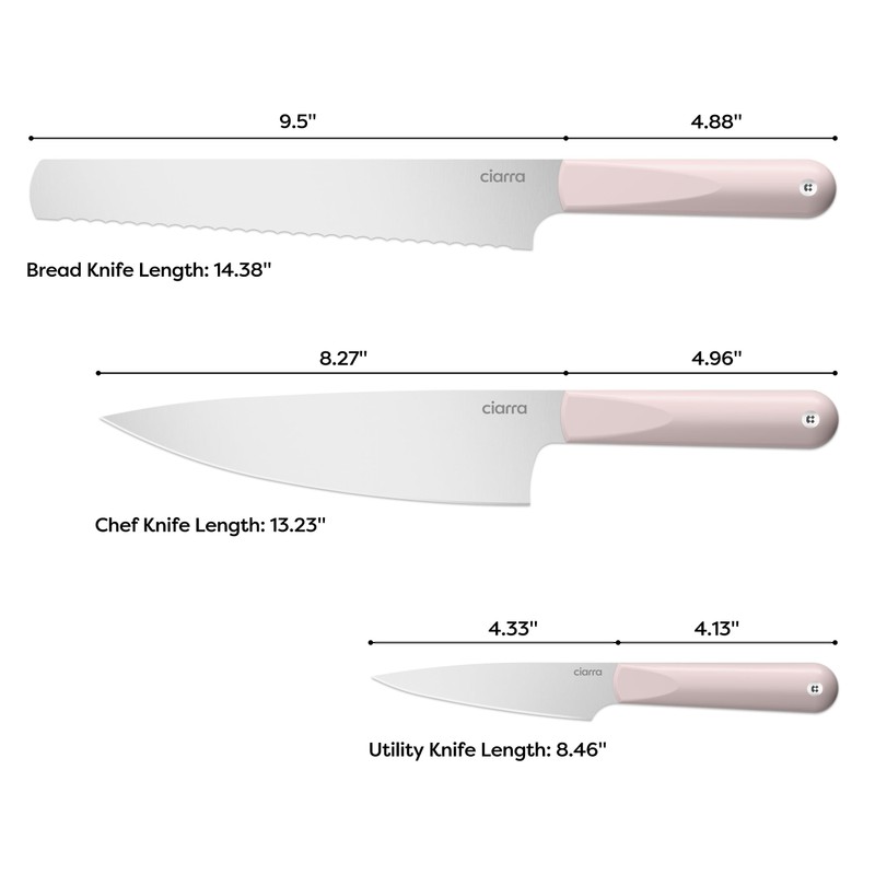 CIARRA Professional Kitchen Knife Set, 3 PCS Stainless Steel Chef