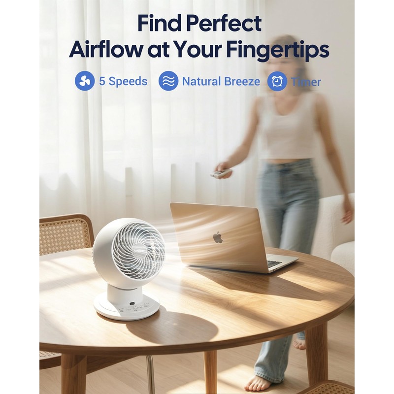 ComDomus 11'' Oscillating Air Circulator Desk Fan, 3D Multi-Directional Oscillation,