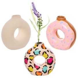 Baker Ross FX702 Ceramic Donut Vases - Pack of 3, Ceramic Craft Blanks to Decorate