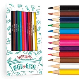 Nurse Colors Colored Pencil Set for Nurses | Set of 12 Nurse-Inspired Pencils | Each Color Pencil is Foil-Stamped with Clever References | Great Gift for Nurses