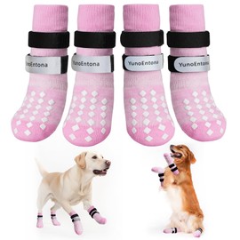 YunoEntona Non Slip Dog Socks to Prevent Licking Paws - for Hardwood Floors Anti Slip - Grippy Socks for Senior Dog - Double Elastic Reflective Straps Prevent Scratching for Hot Pavement. (Pink, S)
