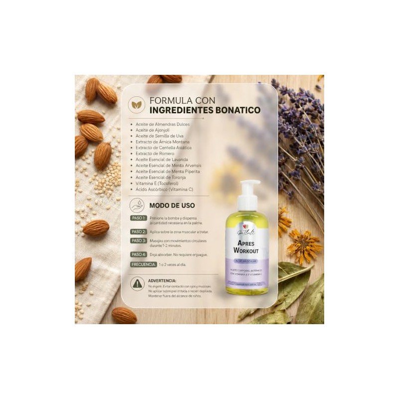 Aceite Corporal Botánico Tlali Apress Workout 250ml Masaje Post Entrenamiento