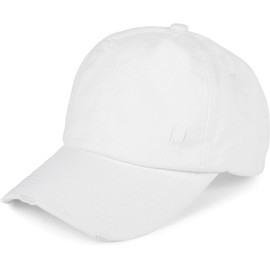 styleBREAKER 04023080 Women's Baseball Cap in Washed Destroyed Used Look, Ponytail, 6 Panel, Adjustable Velcro Fastening, White