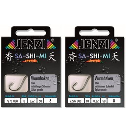 Set # 2 Packs (20 Pieces) Worm Hooks by Jenzi Ready Tied Hook Sizes 2 4 5 6 8 10 12 14 50cm + Free Petri Heil! Sticker (Hook Size 8)