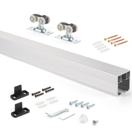 MaxxGeek 4FT/48in Sliding Pocket Door Hardware and Track Set,Commercial Grade Aluminum Box Rail Kit,Smoothly and Easy to Install,48" Track Kit for 23"-24" Wide Single Door