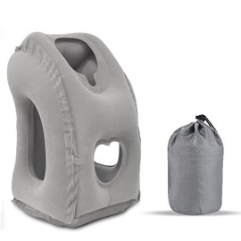 Elitecran Aufblasbares Reisekissen Nackenkissen, Flugzeug Kissen Tragbar Travel Pillow Faltbar Komfortabel, Multifunktionales Reise-nackenkissen zum Schlafen auf dem Flugzeug Zug Zuhause Büro (Grau)