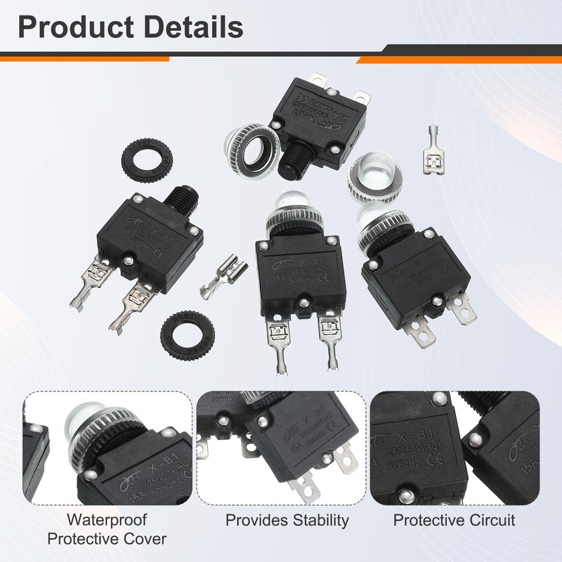 sourcing map 2PCS 20A Thermal Circuit Breakers, 125/250V AC,32V DC