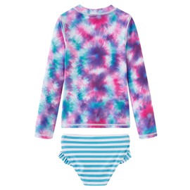 UMELOK Toddler and Little Girls Rash Guard Sets with Bikini Bottoms Swimwear, Blue, Tie Dye, 8 Years