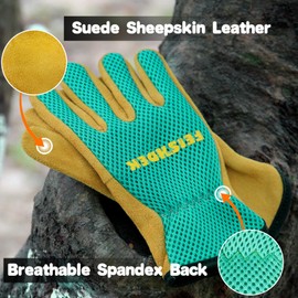 FEISHDEK Kids Leather Gardening Gloves, 2 Pairs Children Garen Gloves, Toddler Gloves, Breathable Design, Perfect for Children Gardening, Yard Work, Outdoor (Small (Age 2-4), Pink+Green)