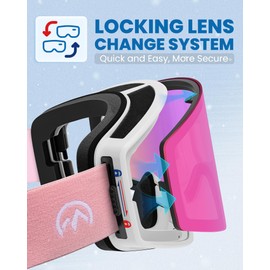 OutdoorMaster Pulse Ski Goggles, Frameless OTG Cylindrical Snow Goggles with Lock & Fit Lens Change System for Men, Women & Youth, Sakura Vlt 26%