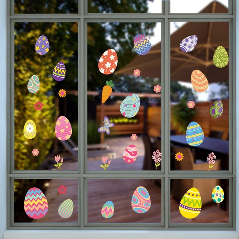 70 PCS Easter Window Cling Stickers, Cute Eggs Clings for