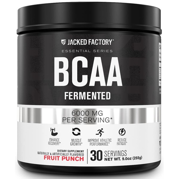 BCAA Powder (Fermented) - 6g Branched Chain Essential Amino Acid Supplement for Improved Muscle Recovery, Reduced Fatigue, Increased Strength, and Muscle Growth - 30 Servings, Fruit Punch