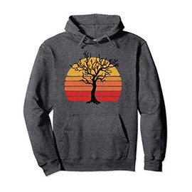 Retro Sun Minimalist Leafless Tree Design Graphic Pullover Hoodie
