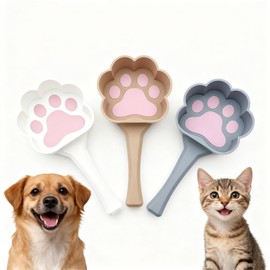 3PCS Cute Paw Print Pet Food Scoop, 1/4Cup Plastic Measuring Spoon for Cat/Dog Food, Non-Slip Ergonomic Handle Dry/Wet Food Scoop (3 Colors)